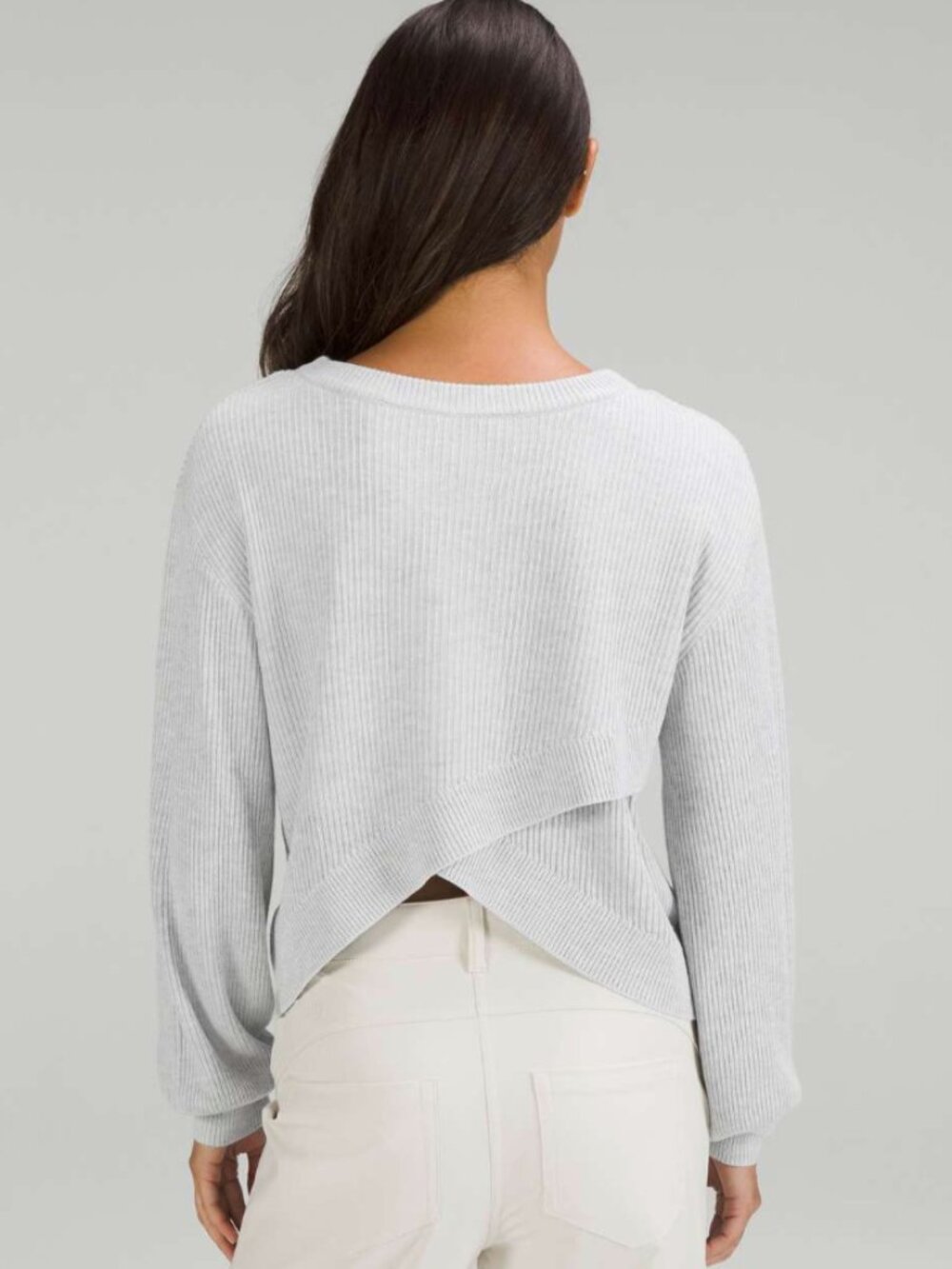 Lululemon Reversible Crossover Sweater Heathered Core Ultra Light Grey SZ 2